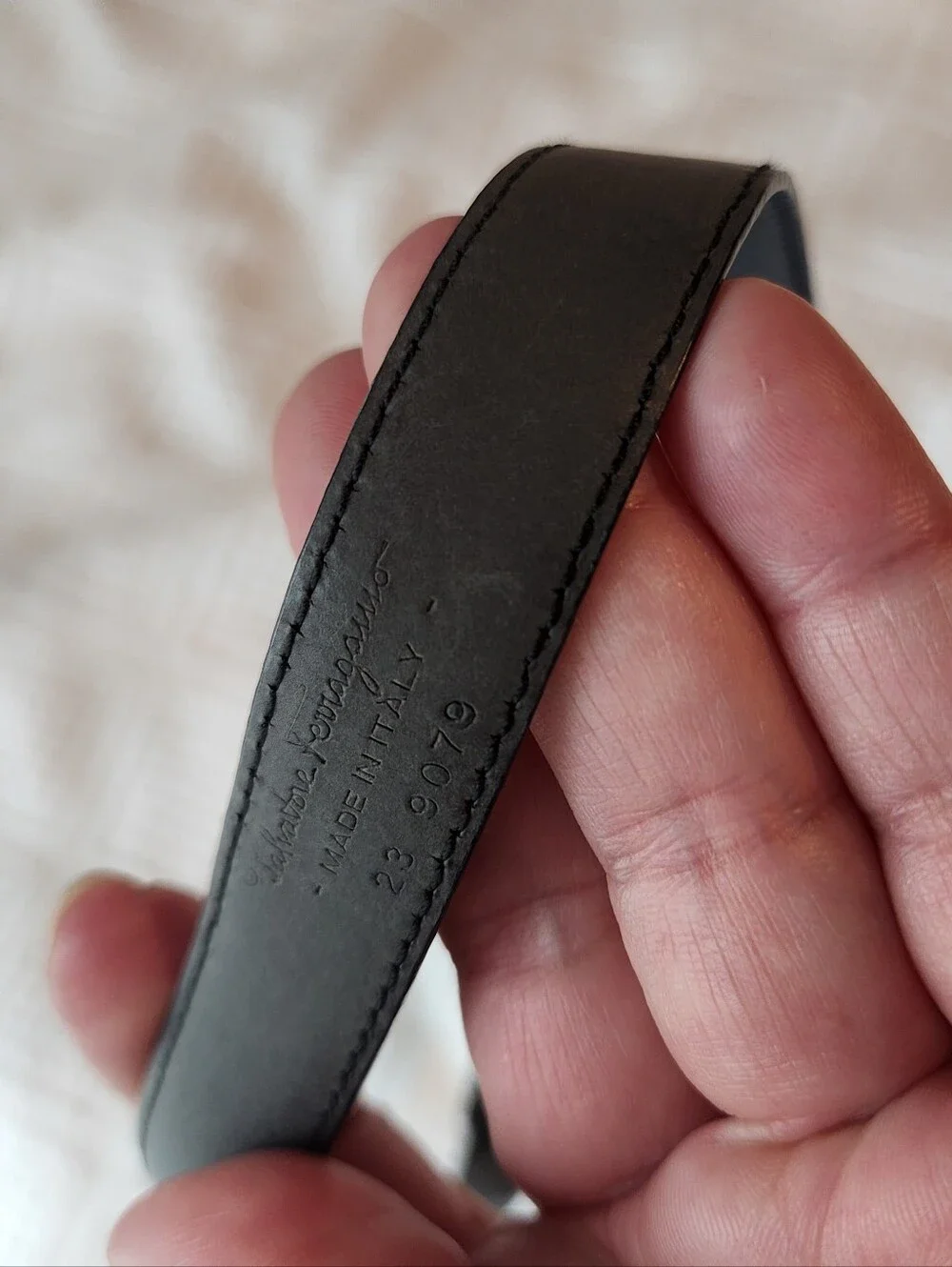 Salvatore Ferragamo Black Leather Belt with Gold Plate